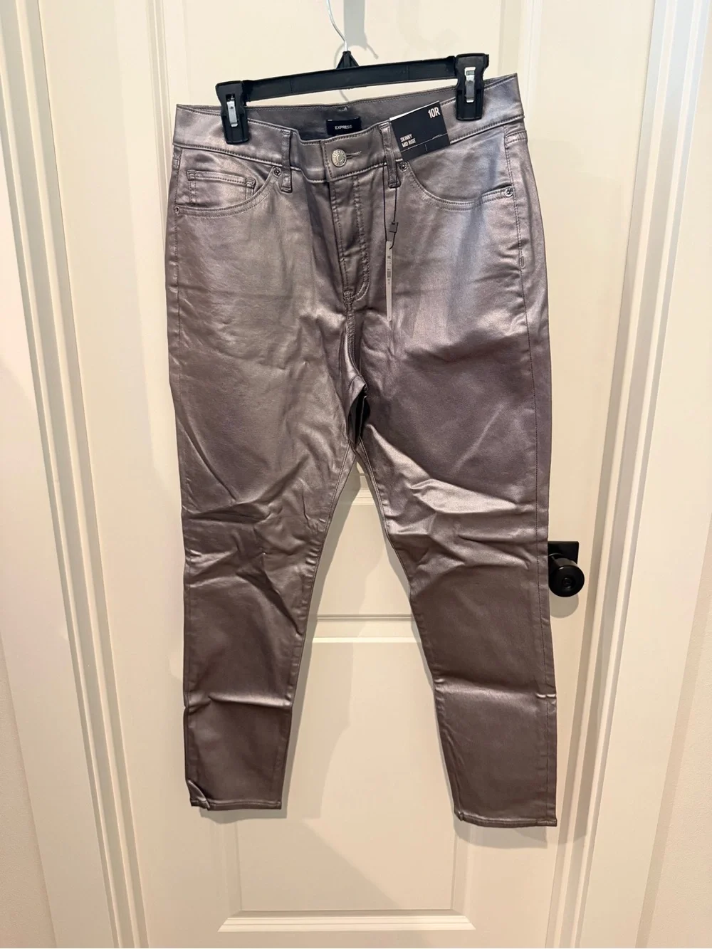 Express Metallic Silver Coated Jeggings - Shimmer Finish